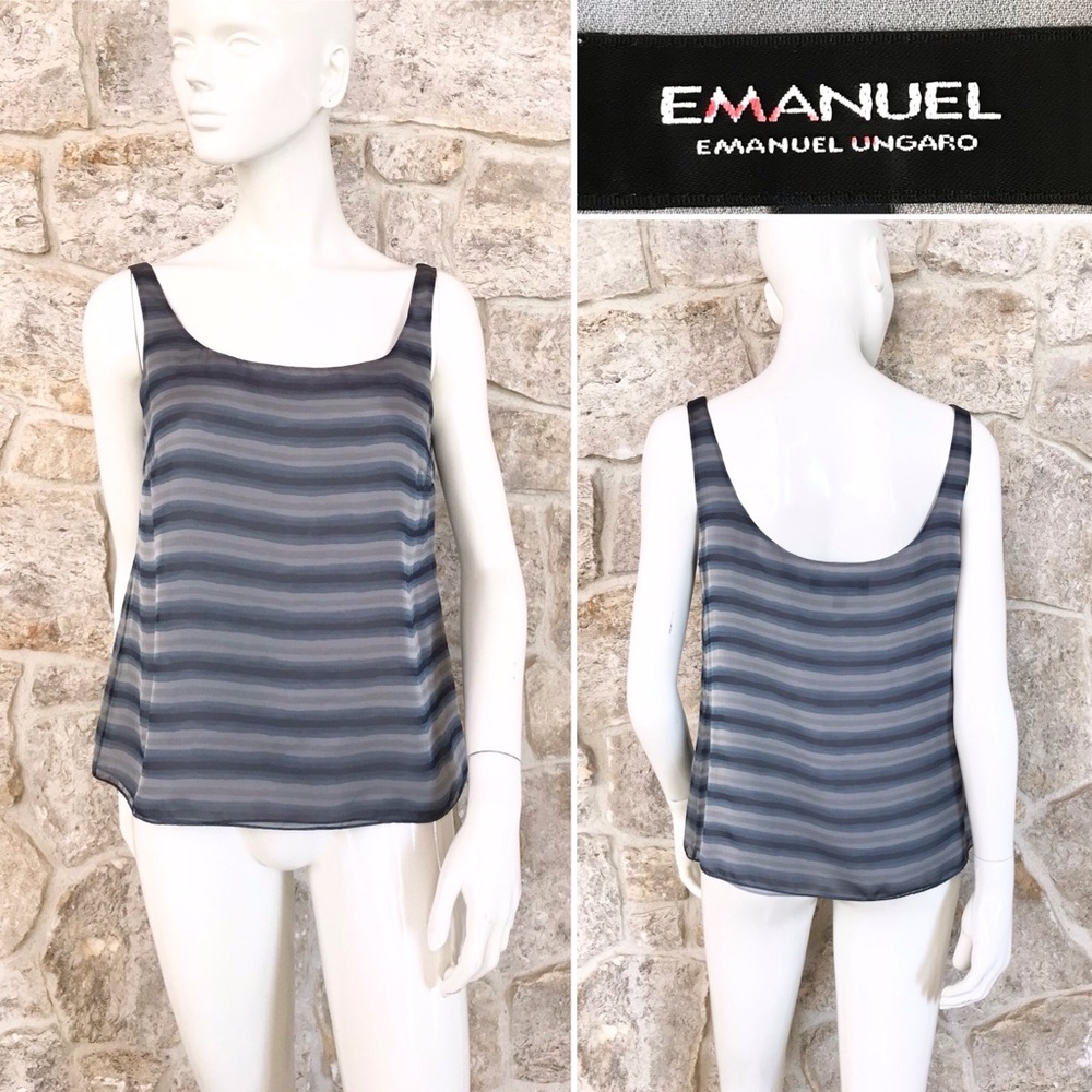 Vintage 1990s Emanuel Ungaro Silk Stripe Sleeveless Top with Scoop Neckline